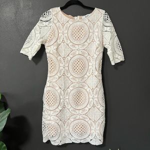 LuLu’s size L - White midi dress. Nude Slip under. Perfect for a bride to be!